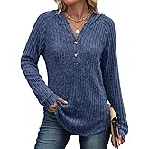 ANRABESS Womens Long Sleeve Henley Tops Ribbed Knit Hoodie Shirts 2026 Spring Loose Fit Lightweight Hooded Sweaters