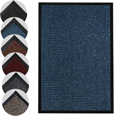 Homatz Indoor Door Mat Heavy Duty Rubber Non Slip Washable 60x90cm Blue