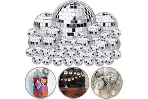 HAVAGDTM 45 PCS 0.78Inch 1.57Inch 2.36Inch 3.54Inch Disco Ball Cake Decoration Ornaments Reflective Mirror Ball Cake Decoration 70s Disco Themed Party Decoration for Christmas Tree Dance Music