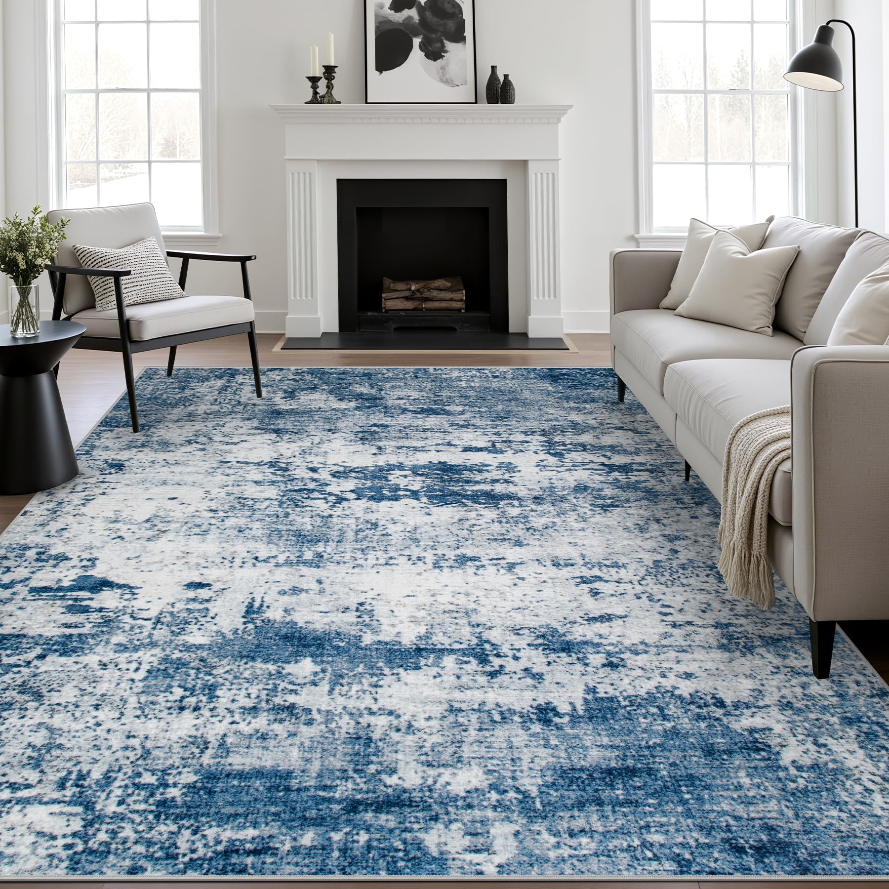 Photo 1 of 6x9 Area Rug Living Room Rug: Washable Modern Abstract Soft Thin Rug Indoor Floor No Slip Stain Resistant Carpet for Bedroom Dining Room Farmhouse Nursery Home Office - Blue