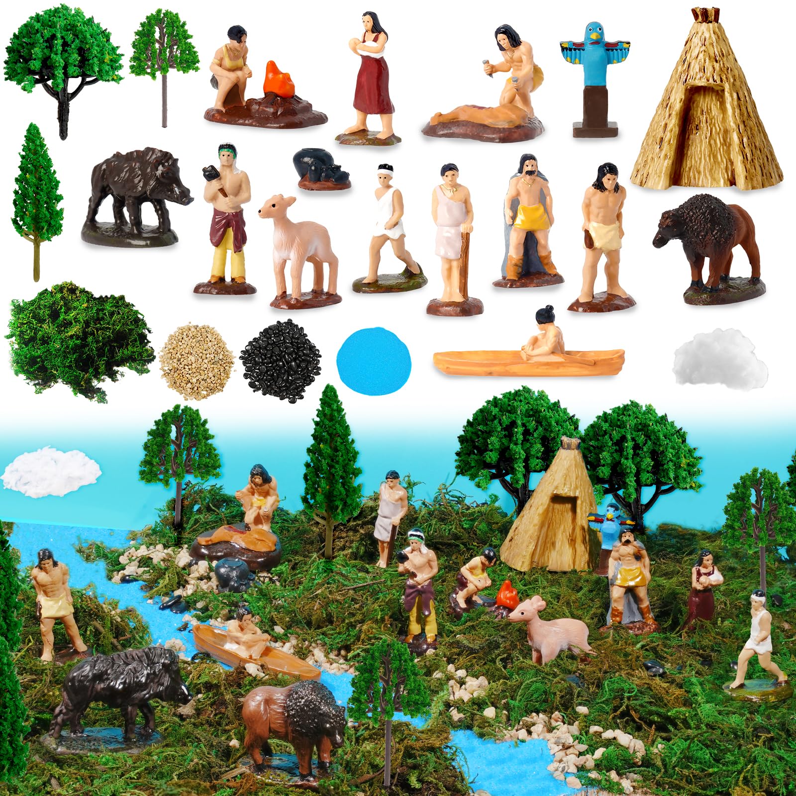 Photo 1 of Hiawbon 31Pcs American Indian Figurines Set, Historical Miniature Indian Figurines with Accessories, Resin American Indians Models for DIY Craft Home Decoration