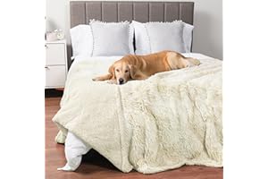 PetAmi Waterproof Dog Blanket for Large Dog, Queen Size Calming Pet Blanket Couch Cover Protector, Sherpa Faux Fur Cat Throw for Sofa Furniture Bed, Soft Fluffy XL, 90x90 Cream Beige