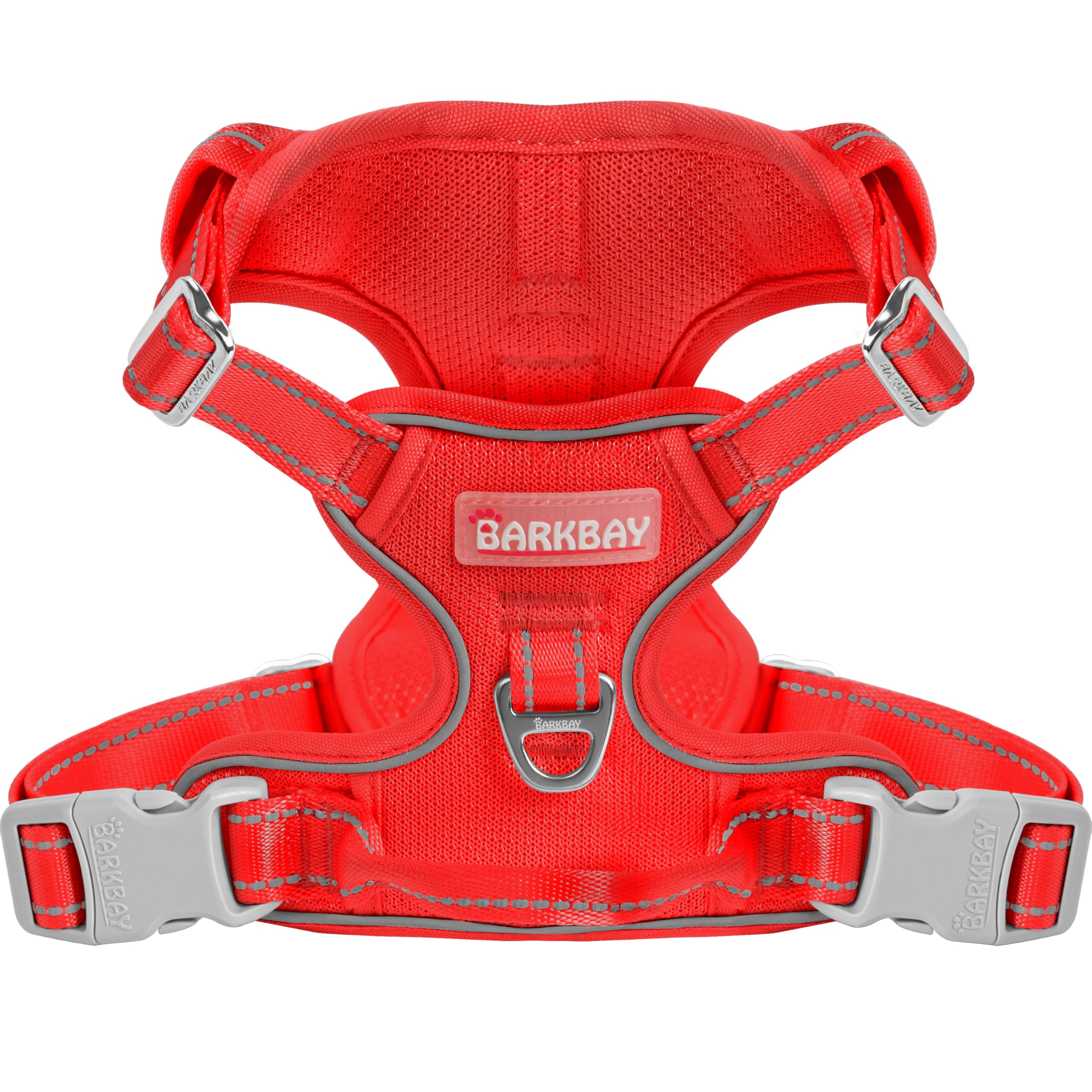 BARKBAY Dog Harness No Pull Mesh for Large Dogs - Adjustable, Reflective, Comfortable, No Choke, Heavy-Duty - Perfect for Outdoor Training, Walking, and Hiking - Strong & Durablee - XL & Red Mesh Image