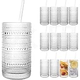 Dingerjar Upgraded Large Capacity 16 oz/480 ml Hobnail Glasses Drinking Set of 12 - Heavy Vintage Glassware