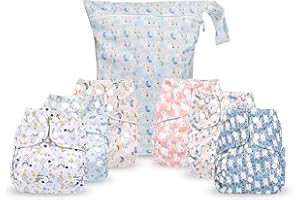 Simple Being Reusable Cloth Diapers, Double Gusset, One Size Adjustable, Washable Soft Absorbent, Waterproof Cover, Eco-Friendly Unisex Baby Girl Boy, six 4-Layers Microfiber Inserts (Unicorns)
