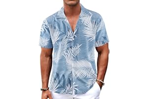BOJIN Men's Hawaiian Shirts Short Sleeve Button Down Casual Shirts Summer Printed Tropical Floral Aloha Beach Shirts