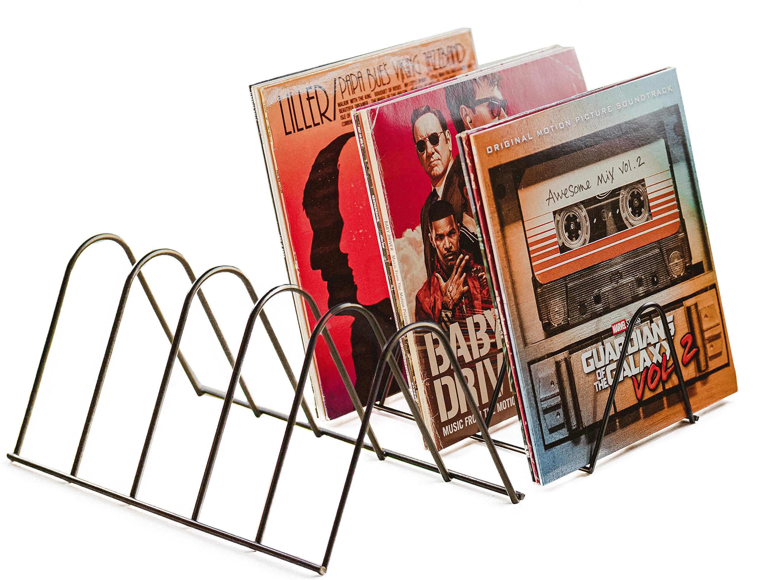 VinylRecordsLove Vinyl Holder | Record Stand for 75 LPs | Matt Black Iron | Vinyl Record Storage & Display