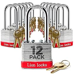 Lion Locks 12 Keyed Alike Padlocks with 2" Long