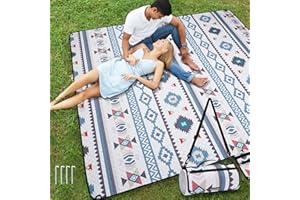 WICKERLAND Picnic Blankets Extra Large - Beach Blanket Waterproof Sandproof with Shoulder Strap, Machine Washable, Outdoor Blanket with Stakes for Grass Concert, Park, Lawn,Travel,Spring Summer. Navy