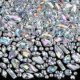 Umillars 500 Pieces Mixed Acrylic Sew on Flatback Rhinestones Crystal Acrylic Gems Diamante for Crafts DIY Dress Clothes Shoes Bag Decorations (Crystal AB)