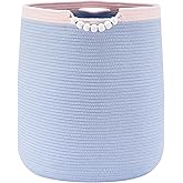 ENAORGAN 65L Blue Woven Rope Laundry Hamper Basket for Clohtes Boho Tall Rope Baskets for Blanket Large Baby Nursery Hamper for Girls Kids 16"Wide 19"Tall