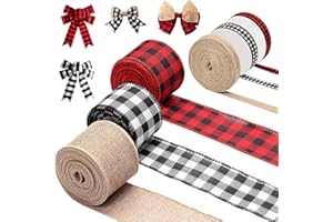 KIGEAPUEL 6 Rolls 54 Yards Christmas Wrapping Ribbon Buffalo Plaid Festival Ribbon Wired Holiday Garland Ribbons for Gift Wrapping Decoration Floral Bows Craft
