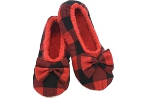 Snoozies Buffalo Plaid Ballet Slippers for Women Indoor, Ballerina Slipper Socks Non-Skid, Ballet House Slippers for Women