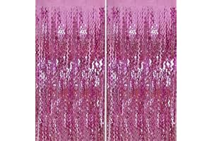 AMONE Pink Fringe Backdrop Streamers Party Decorations, Pink Wall Decor, Pink Birthday Decorations for Women, Pink Halloween Decor, Bachelorette Party Decorations, Baby Shower Decorations for Girl