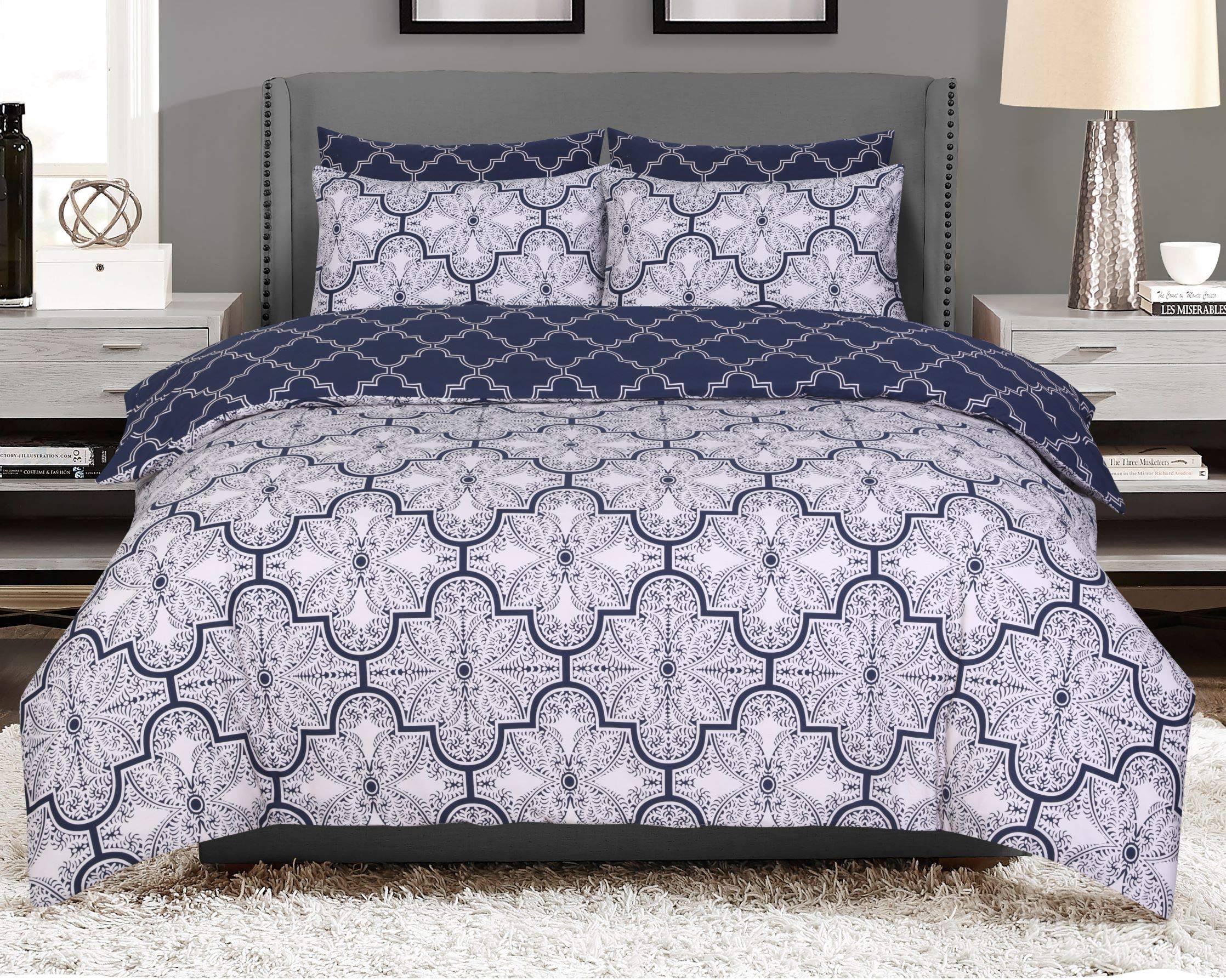 Every Thread Counts Luxury and Super - Soft 100% Pure Cotton Design Hotel Quality Reversible Duvet Cover Sets (Chabba, Super King)