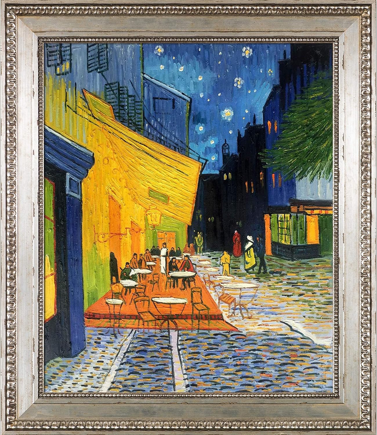 Paintings - La Pastiche Cafe Terrace at Night with Versailles Silver King Framed Oil Painting, 30