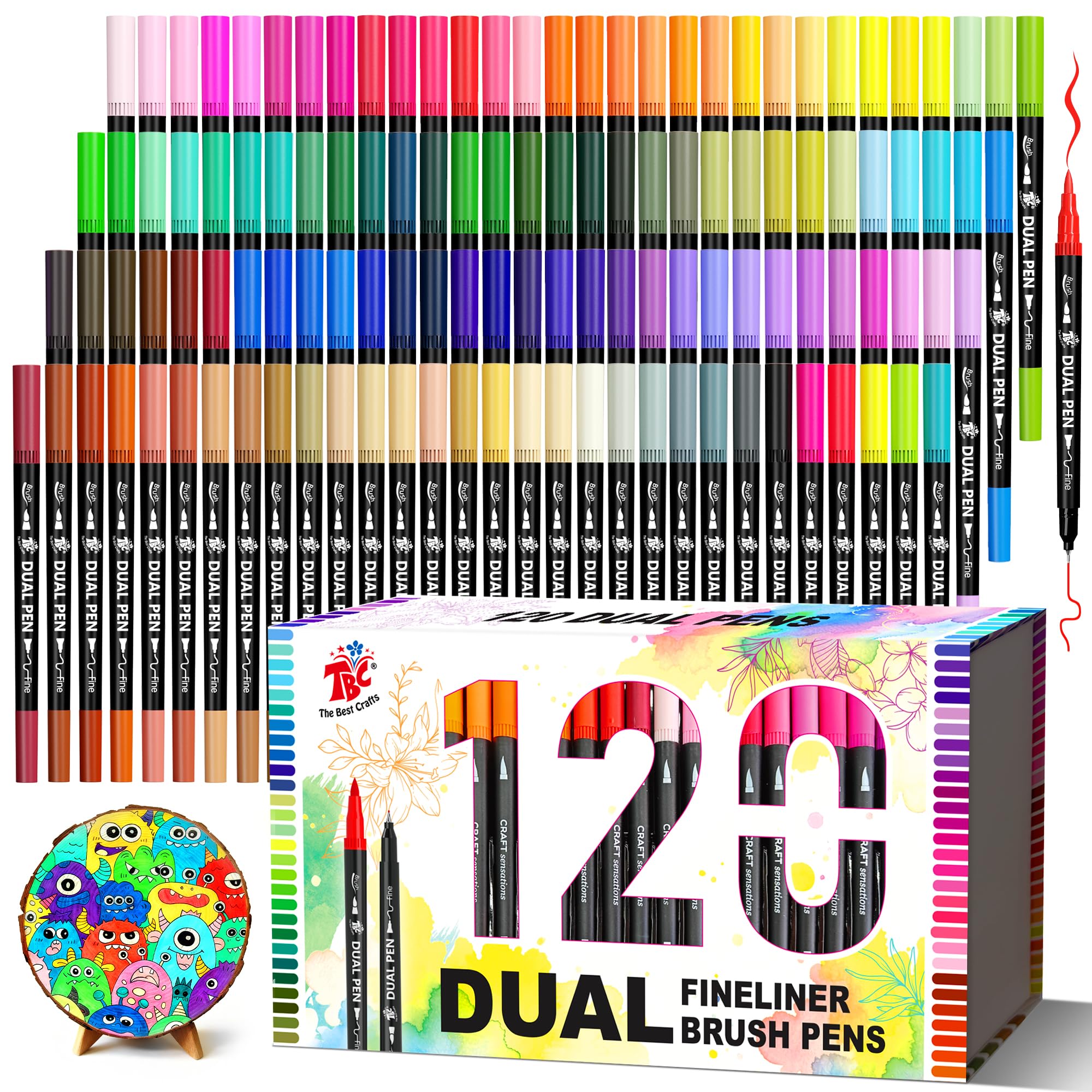 TBC The Best Crafts Dual Markers Brush Pens Set, 120 Art Markers Christmas Gifts for Adult Book Cards Drawing Craft Kit Teacher Office Supplies (120 Colors) Image