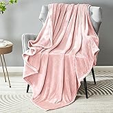 DREAMNINE Soft Plush Fuzzy Fleece Throw Blanket for Couch Sofa Chair 50" x 60", Decorative Solid Lightweight Fluffy Velvet Blankets for Women Girl, Cozy Accent Shaggy Flannel Blanket for Bedroom, Pink