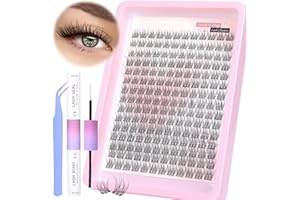 PHKERATA Wispy Lash Extension Kit 180Pcs Natural Cluster Lashes DIY Eyelash Extension Kit Fluffy C Curl Individual Lashes wit