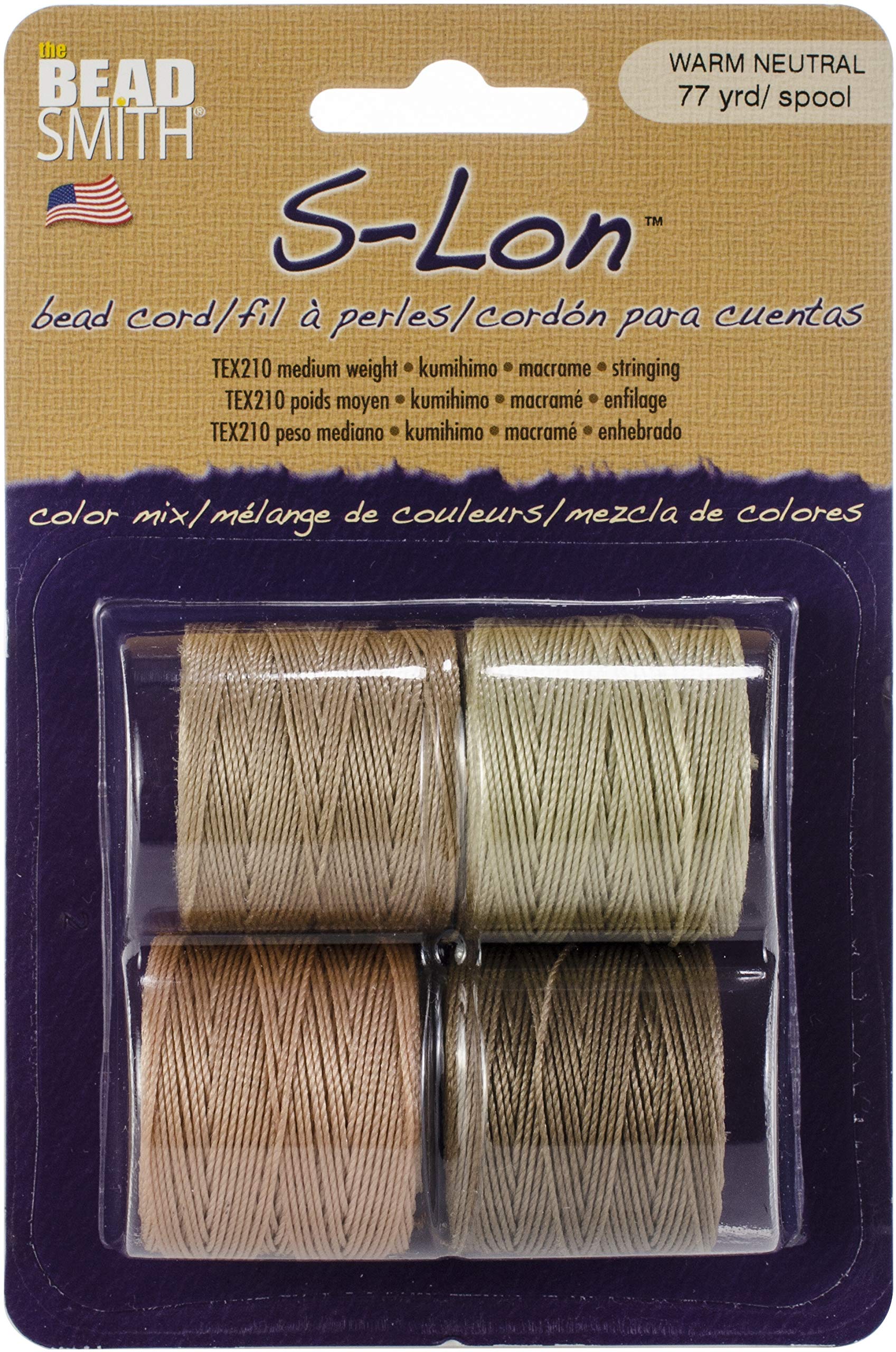 The Beadsmith S-Lon Bead Cord – .5 mm Twisted Nylon Cord for Stringing, 4-Pack, Warm Neutrals Mix, TEX210, 77 Yards per Spool — image 1