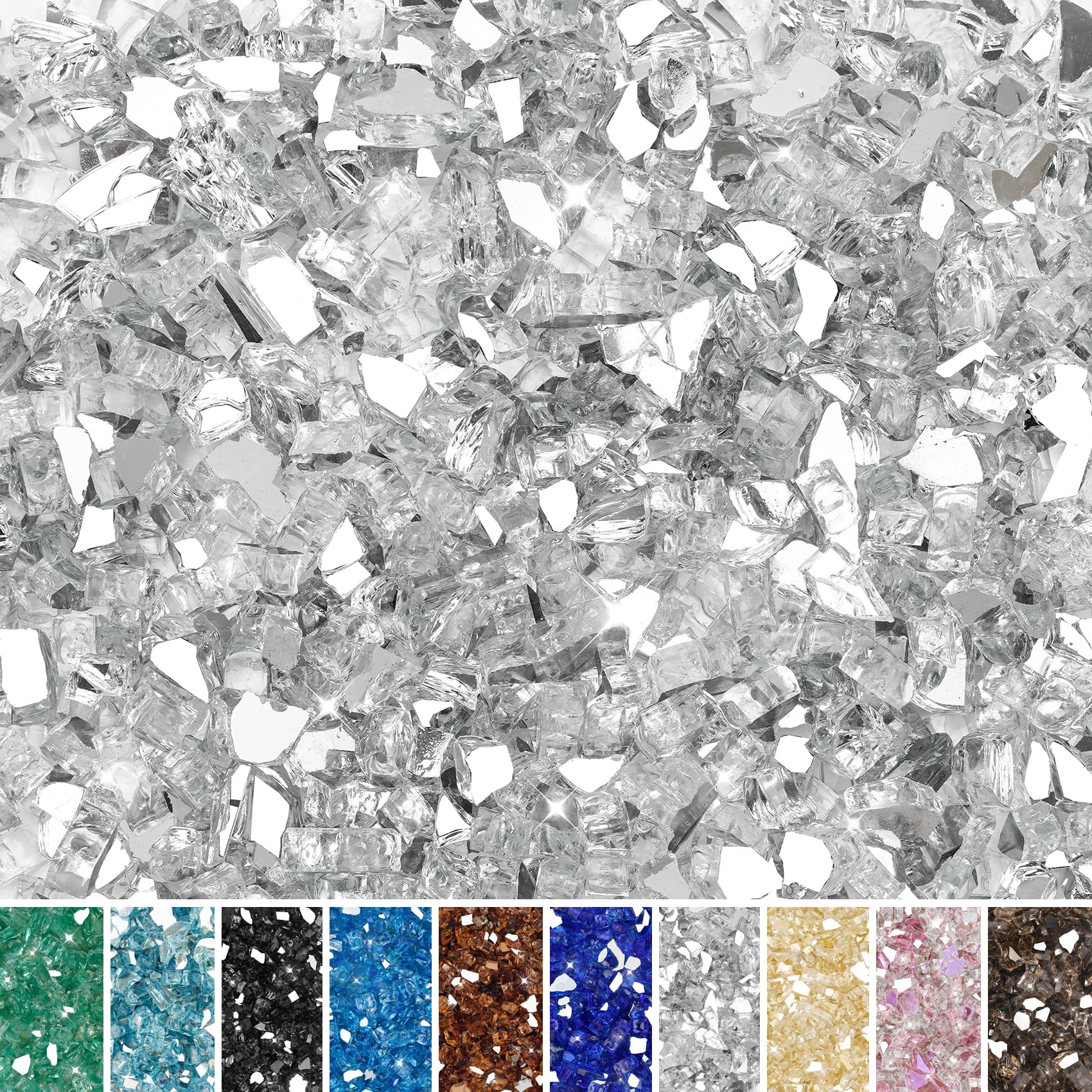 Photo 1 of Skyflame 10-Pound Fire Glass for Fireplace Fire Pit and Landscaping, Platinum Reflective, 1/2-Inch