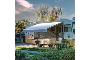 Suncode Manual RV Awning Black Modular Retractable Awning Complete Kit for RV,5th Wheel,Travel Trailers,Toy Haulers,Motorhome RV Trailer Awning for Home or Camper-14x8Ft-Blue Fade