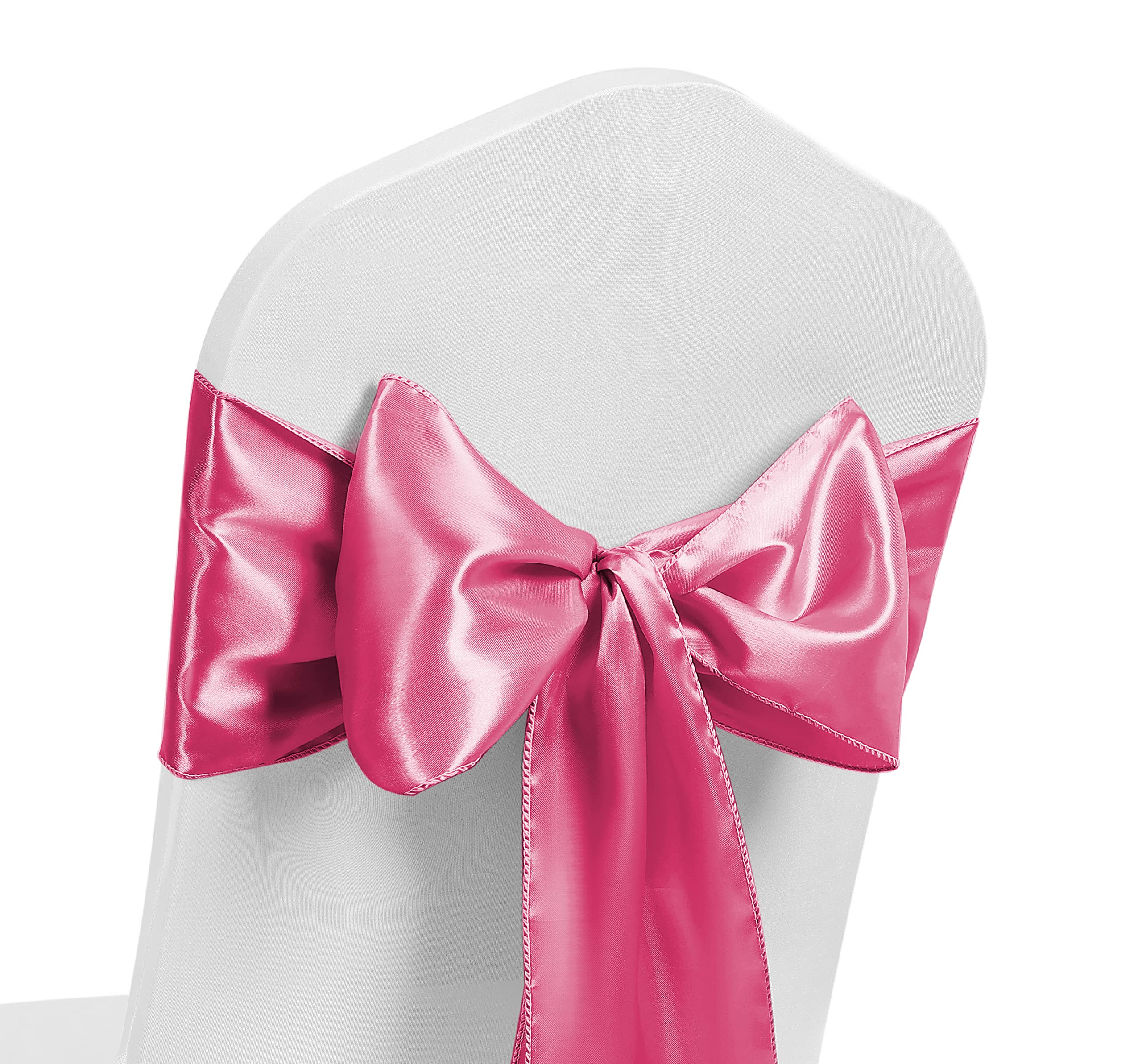 Satin Chair Sash WIDER FULLER BOWS Chair Sashes Bow Back Tie Ribbon Wedding Banquet Decoration (Hot Pink, 50)