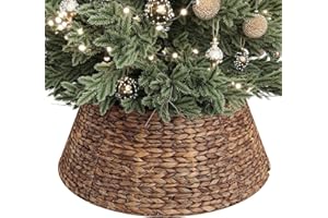 ELYKEN 28-Inch Woven Rattan Christmas Tree Collar, Stylish Hyacinth 5-Piece Tree Skirt for Artificial Trees, Wicker Tree Base