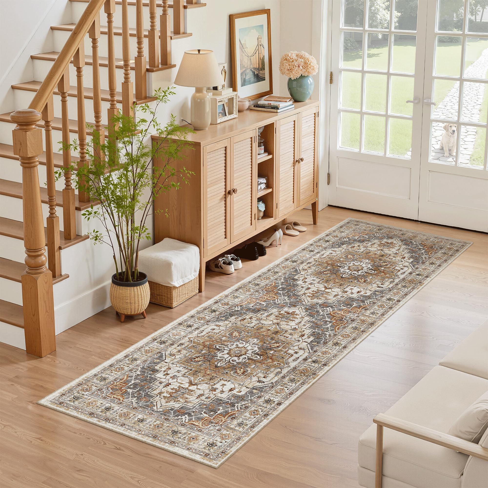 Photo 1 of ***SIMILAR PRODUCT*** OMadane Washable Runner Rug - 2x6 Rug Runners for Hallways 6 Feet Non Slip Vintage Kitchen Runner Rug Ultra-Thin Bathroom Runner Rugs Carpet Laundry Room Bedroom (2x6ft, Turmeric/Grey)