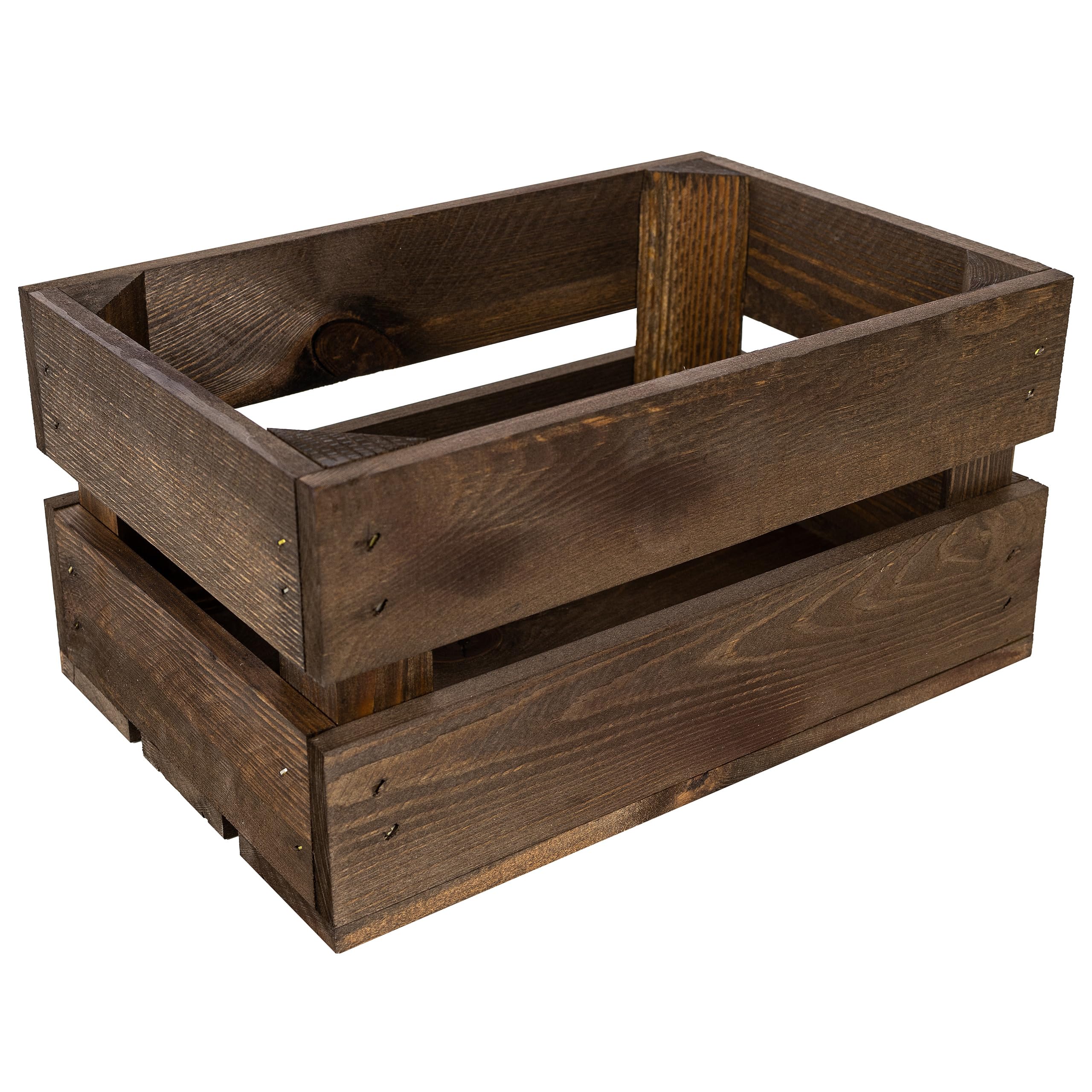 Creative Deco Large Brown Wooden Crate With Handles | 30x20x15cm | Keepsake Chest Storage Box Gift Box | Vintage Farmhouse Display Basket