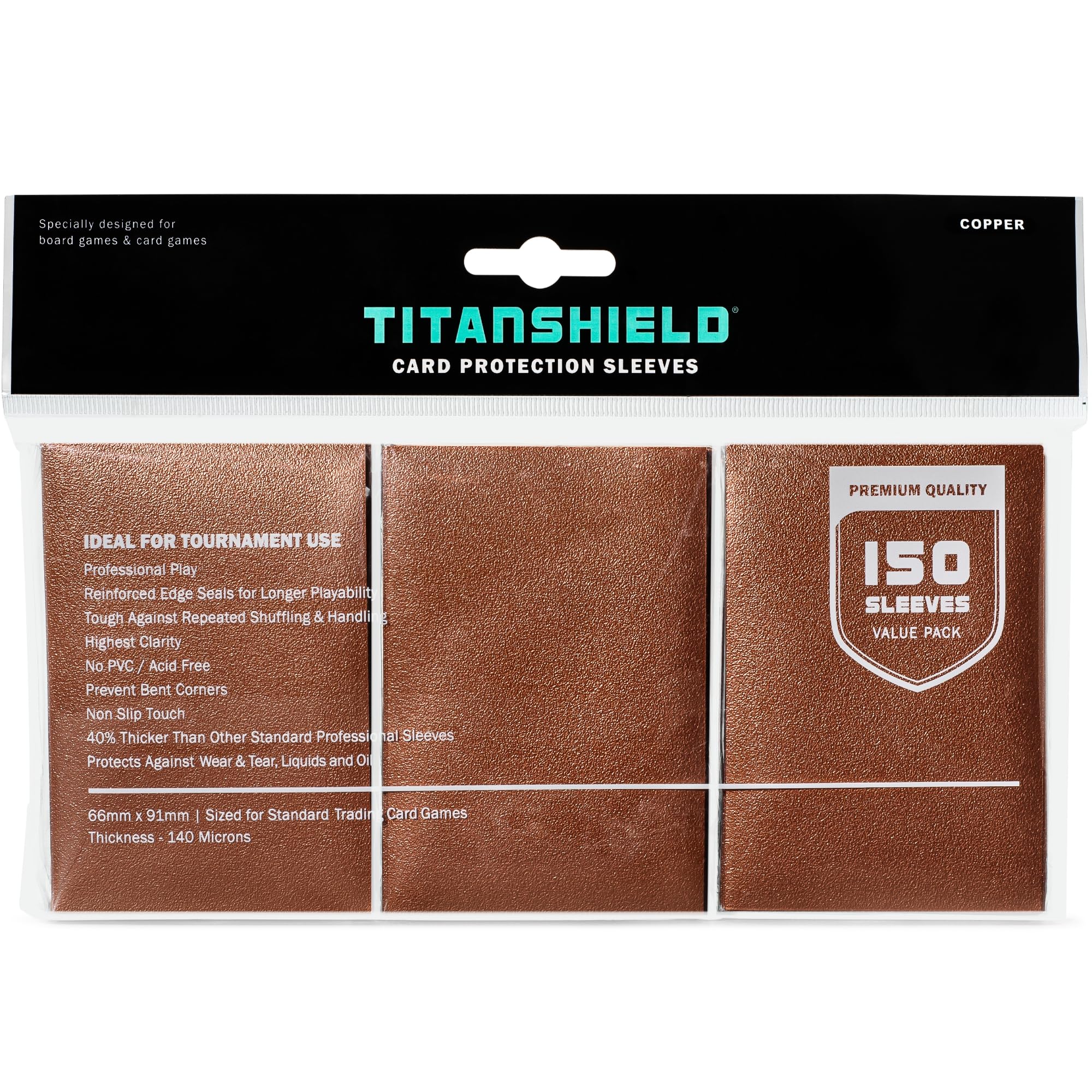 TitanShield (150 Copper Sleeves) Compatible with MTG Magic The Gathering, Lorcana, Board Games and Trading Cards 2.5" x 3.5" 66x91mm