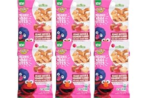 Earth's Best Organic Kids Snacks,Sesame Street Toddler Snacks,Organic PB&J Bites for Toddlers 2 Years and Older,Peanut Butter and Strawberry Flavored with Other Natural Flavors,3oz Bag (Pack of 6)