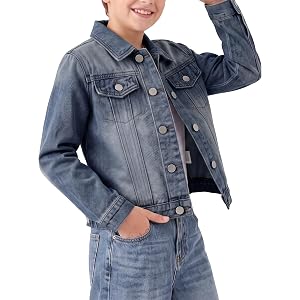 PATPAT Boys Jean Jacket, Moderately Thick Denim Jacket for Boy, 5-14 | Soft and cozy kids jean jacket, high cotton content je