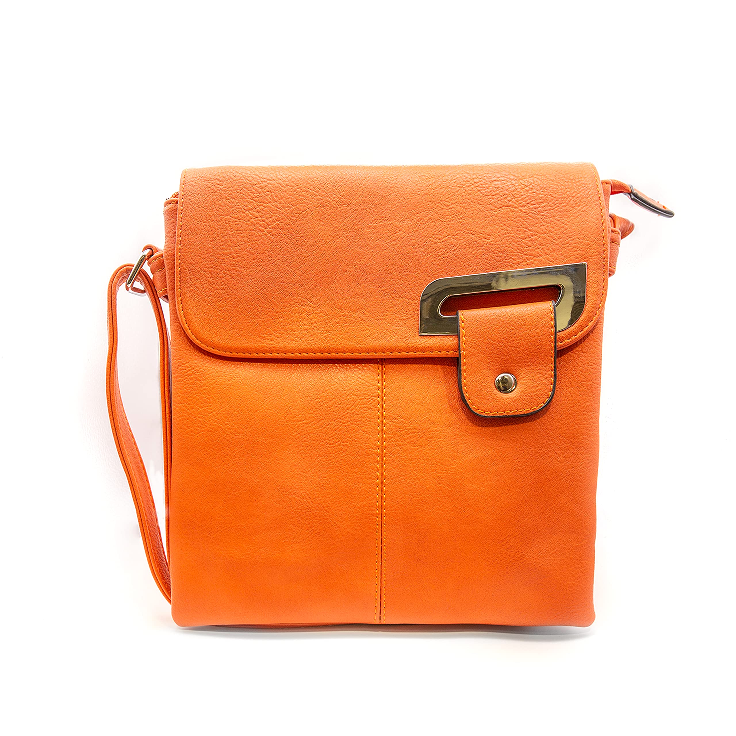 Woodland Leathers Women's Cross Body Shoulder Messenger Bag, Multiple Slip and Zip Pockets Handbag with Storage Pocket (Orange)
