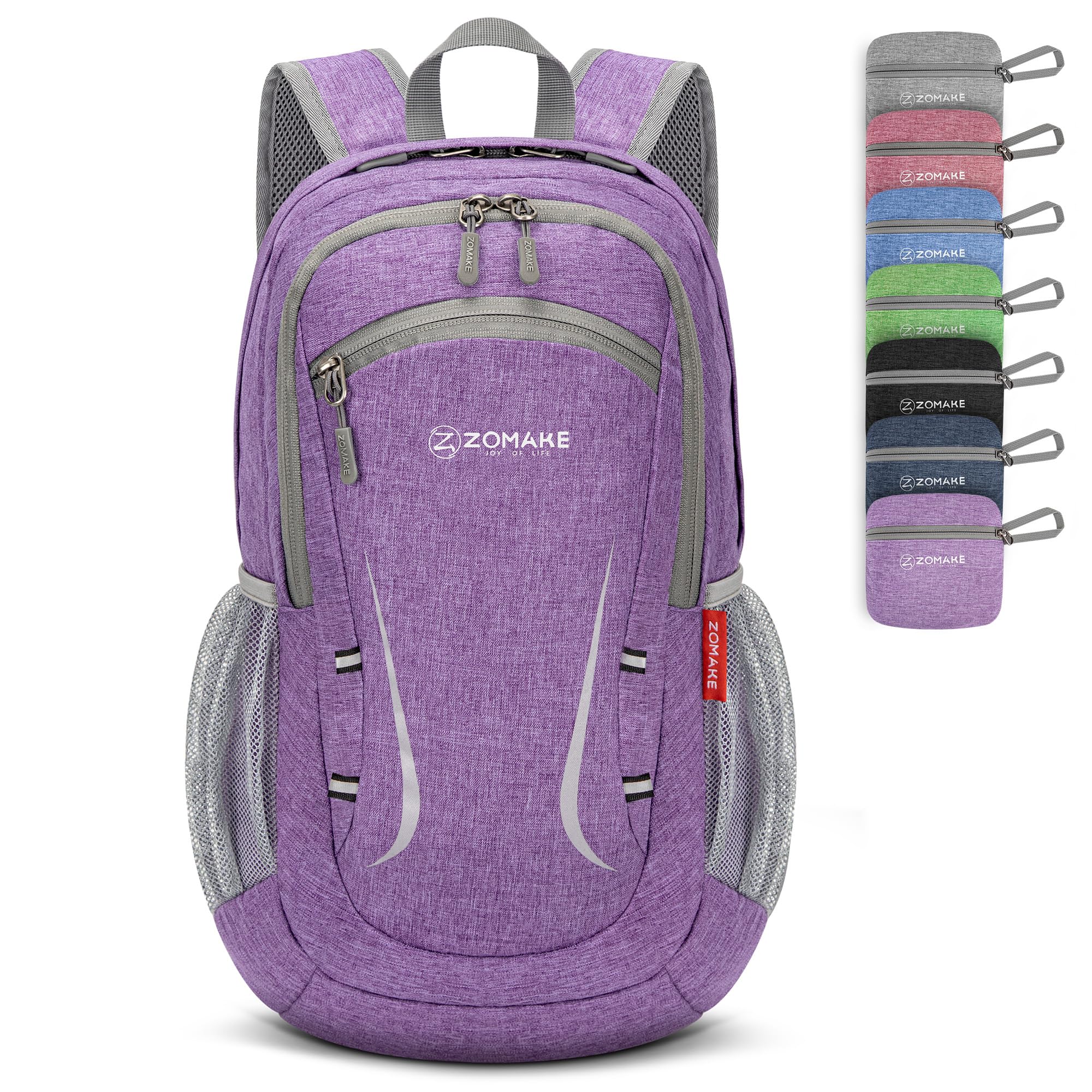 ZOMAKE Lightweight Foldable Backpack, 20L Packable Rucksack Folding Small Back Pack Foldaway Ultralight Daypack for Women Men Travel Hiking Walking (Purple)