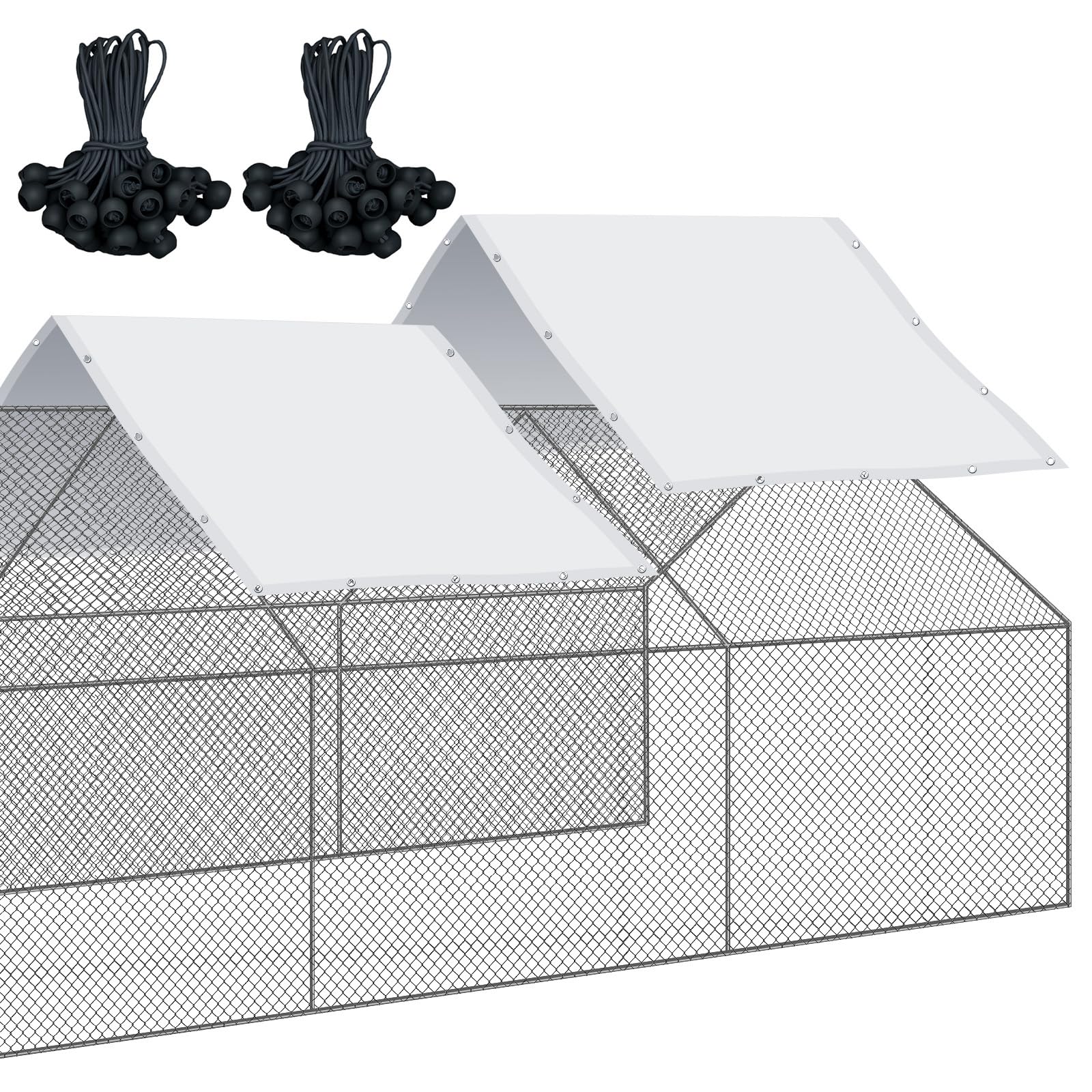 Photo 1 of VitalCozy 2 Pcs Chicken Coop Cover Waterproof 14.5 x 6.6 ft Chicken Run Cover Coop Tarp Accessories for Winter with 50 Pcs Ball Bungees Cords for Outdoor (White)