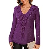 Gaharu Women's Dressy Blouses Long Sleeve Ruffle Shirts Casual Loose Fit Mesh Double Layers Flowy Tunic Tops
