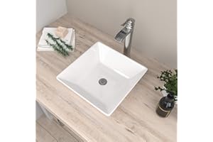 Mocoloo White Vessel Sink Square 16 x 16 Inch Bathroom Sink Above Counter Porcelain Ceramic Vanity Sink Square Countertop Small Bathroom Sink Modern 16 Inch Single Art Basin
