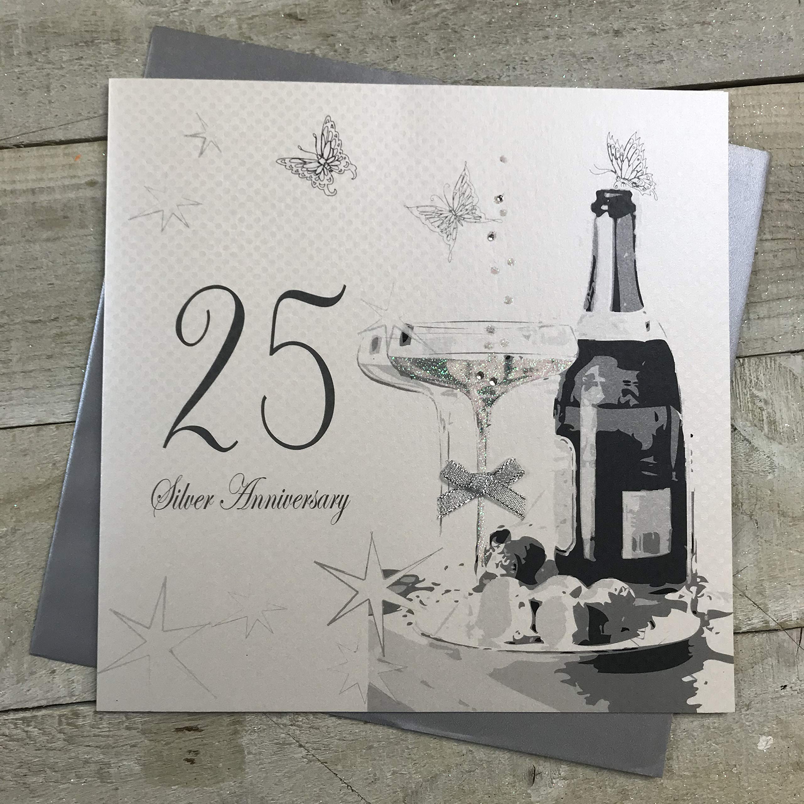 white cotton cards Large Silver Wedding Anniversary, Handmade 25th Anniversary Card, White, XLBD25