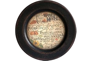 CVHOMEDECO. Primitive Vintage Fall Decorative Wood Plate Festival Display Wooden Plate Home Décor Art, 11-1/4 Inch