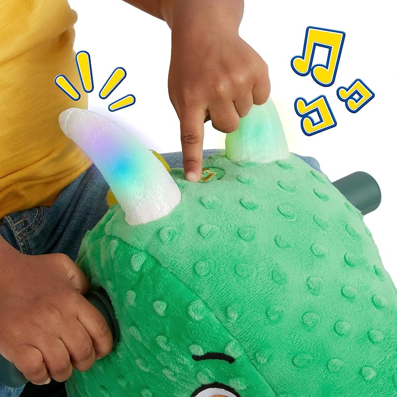 Jade il Drago Magico con luci e suoni interattivi, giocattolo tattile cavalcabile verde, per bambini da 1 a 3 anni