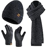 Miorpex Mens Winter Beanie Hat Touchscreen Gloves Long Scarf 3 Set with Warm Fleece Lined Knit Cap Scarves for Men Women