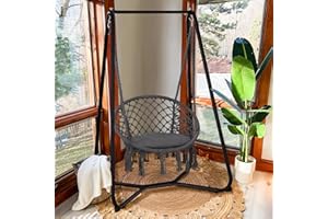 SUNCREAT Hammock Chair with Stand Included, Heavy Duty Hanging Chair with Stand, 330 lbs Capacity, Patent Pending, Grey