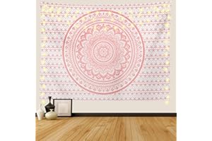 Ftuency Pink Mandala Tapestry, Indian Hippie Bohemian Psychedelic Tapestries Women Wall Hanging for Bedroom Teen Girl(Pink, 51.2" x 59.1")