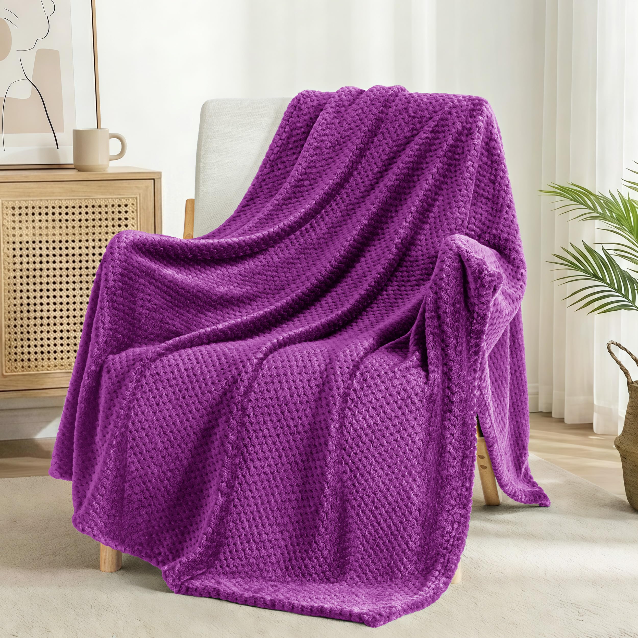 Exclusivo Mezcla Fleece Throw Blanket Extra Large, Super Soft and Warm Blankets for Couch, Sofa and Bed Waffle Textured, Cozy, Fuzzy and Lightweight, Purple, 127x178 CM — image 1