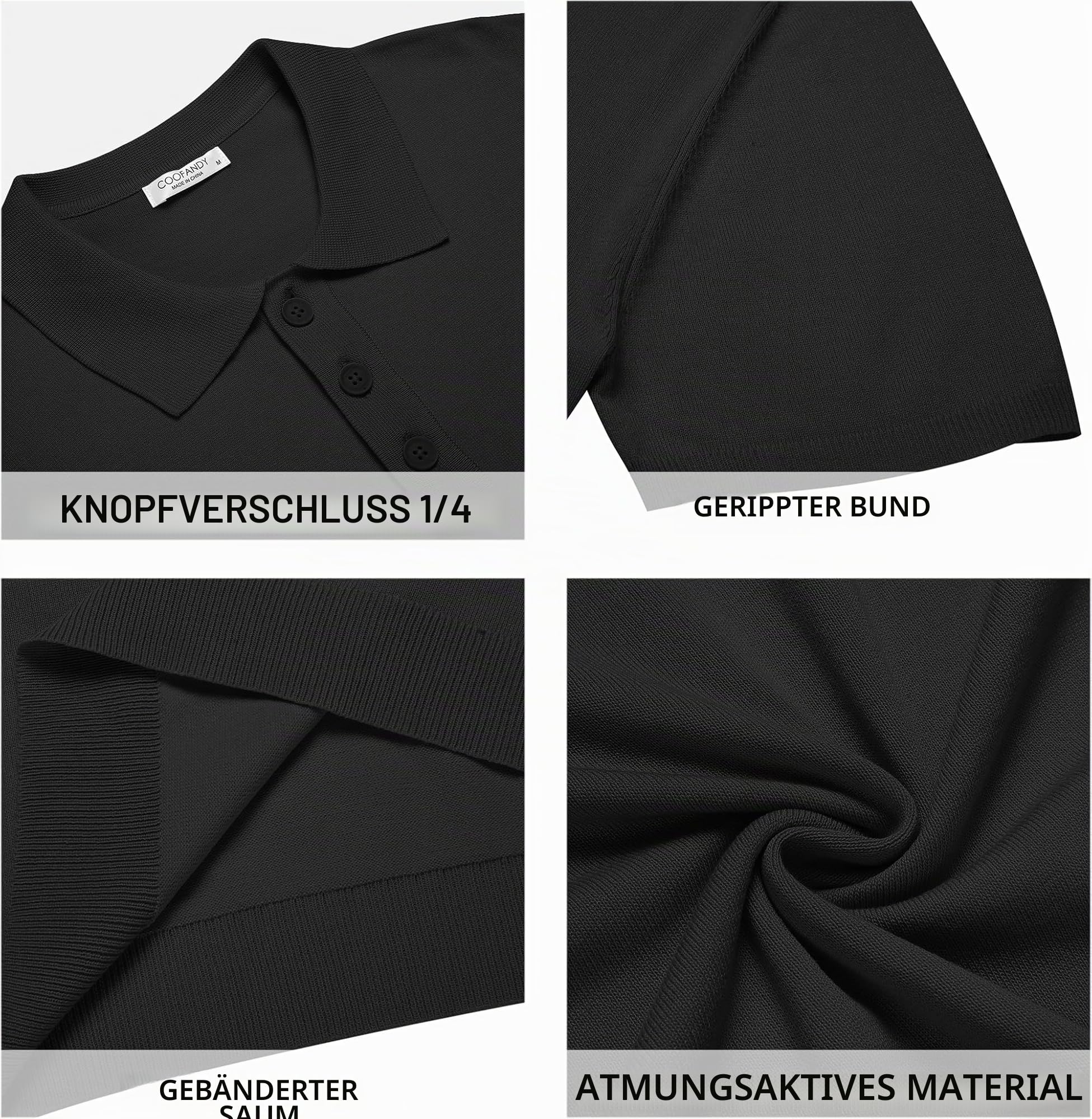 COOFANDY Poloshirt für Herren Classic Kurzarm Strick Sommer Sport Polo Tees Freizeit Golf Tennis Oberteile Schwarz L 5