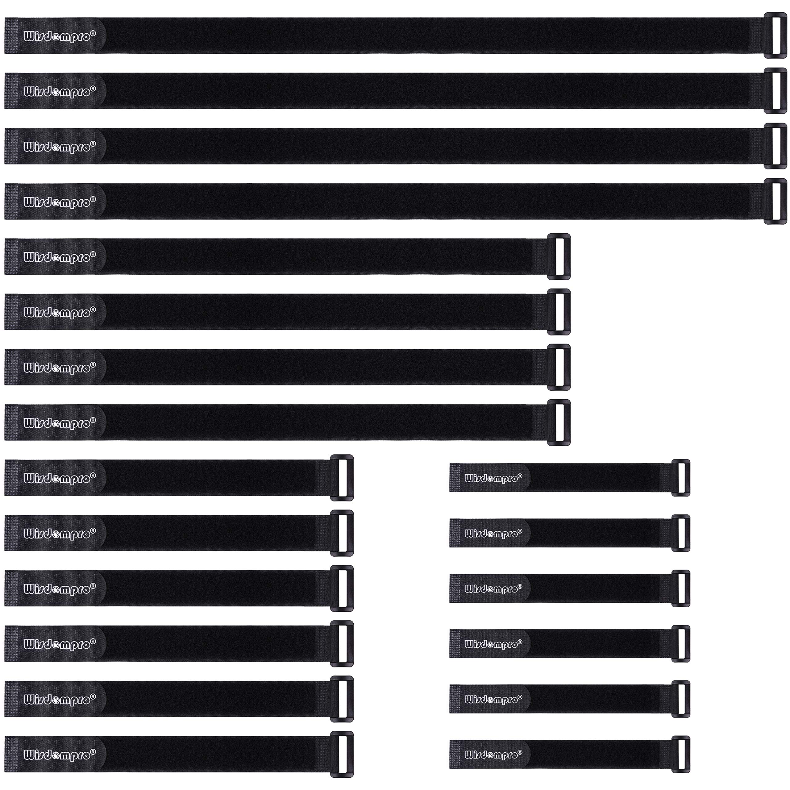 Hook and Loop Cable Straps, Wisdompro [20 Pack](8 12 18 24 Inches) Fastening Cable Ties Adjustable Multipurpose Securing Straps for Cord Management