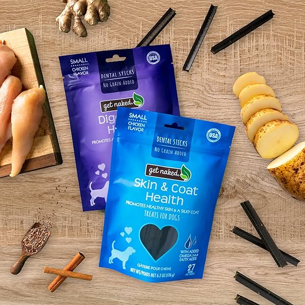 GET NAKED GRAIN FREE 1 POUCH 6.2 OZ SKIN & COAT DENTAL CHEW STICKS, SMALL