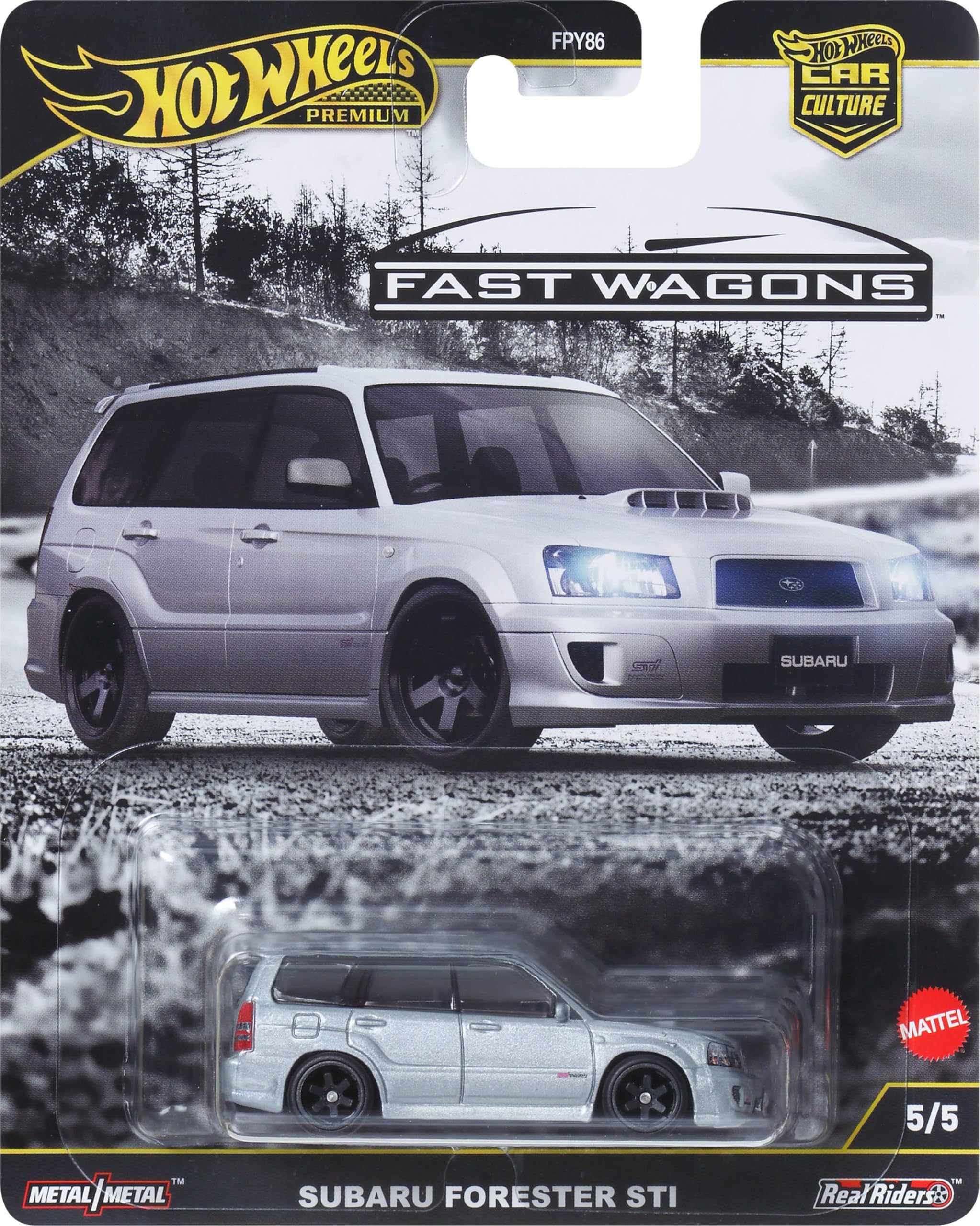 Hot Wheels Premium Car Culture Collectible Toy Car, 1:64 Scale Die-Cast Subaru Forester STI, Ronin Run 2 Vehicle with Real Riders Tires