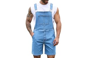Bindefon Denim Overalls for Men Jean Shorts Jumpsuit Work Bibs Coveralls with Zipper